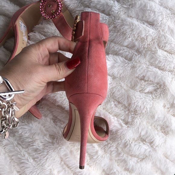 DEIMILLE pink suede heels with rhinestone buckle - Picture 3 of 8